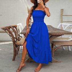 Shein Damen Lässiges Trägerloses Sommerkleid für den Urlaub - Rüschenverzierung
