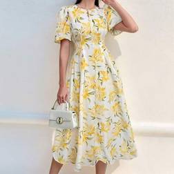 Shein Damen Kleid Mit Blume Muster und Puffärmeln - Schulanfang