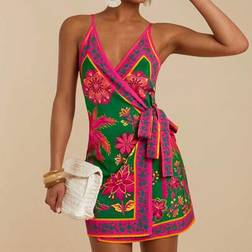 Shein Travachic Women's Wrap Tie Side Floral Print Boho Beach Vacation Dress - Bow Dress