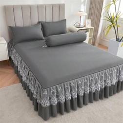 Shein Elegant Lace Bed Skirt 1pc Solid Color Soft Anti-Dust Valance Sheet