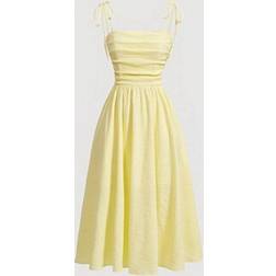 Shein Sommerliches Legeres Einfarbiges Kleid Mit Geraffter Taille - Verstellbaren Trägern