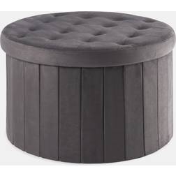 OHS Matte Velvet Extra Large Round Ottoman Charcoal Pouffe 38cm