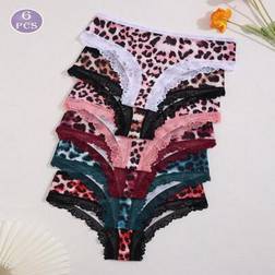 Shein Women's Leopard Print Contrast Lace Low-Waist Bikini Briefs