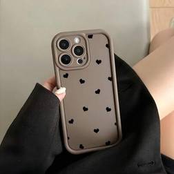 Shein Heart Minimalist Shockproof Case for iPhone 16/15/14/13/12/11 Pro Max Brown