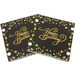 Shein Black Disposable Napkins 20pcs With Golden Happy Birthday Design