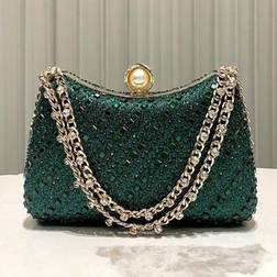 Shein Shiny Elegant Rhinestone Embellished Clutch Bag - Dark Green