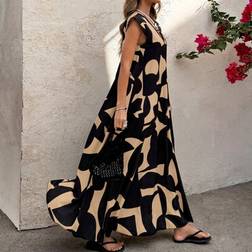 Shein Damen Graffiti Bedrucktes Gewebtes Kurzarmkleid