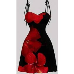 Shein Damen Lässiges Elegantes Kleid Schulter-Bindedetail - Blumenmuster