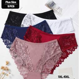 Shein Plus Size Women Romantic Contrast Lace Cotton Briefs - 5pcs