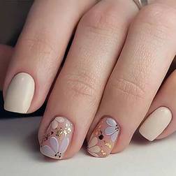Shein Milky White Press On Nails Set - Summer Flowers