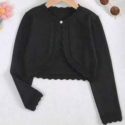 Shein Elegant Solid Color Long Sleeve Hollow Out Knitted Cardigan - Autumn