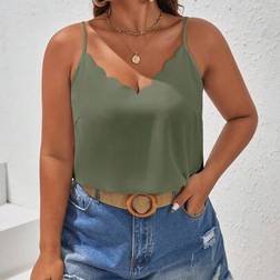 Shein Plus Size Women Solid Color Arc Hem Loose Camisole