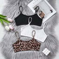 Shein Tween Girls 3pcs Set Leopard Pattern Simple Solid Comfortable Skin-Friendly Childrenswear Underwear Set