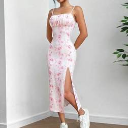 Shein Blumen Allover Muster Spaghettiträger Kleid für Damen mit Schlitz
