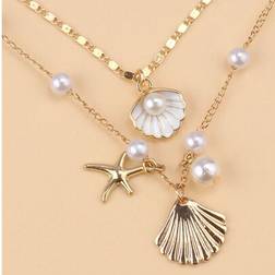Shein Beachy Metal Starfish Pearl Shell Necklace Jewelry Set - Resort Style