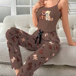 Shein Damen Cartoon Bären Trägertop und Hose Pyjama Set - Loungewear