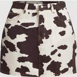 Shein Damen Kuh-Muster Lässig Baumwoll Denim Rock