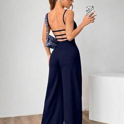 Shein Damen Einfarben Lässig Rückenfrei Gerade Jumpsuit