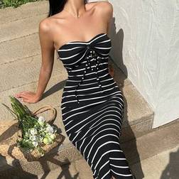 Shein Mittellanges Freizeitkleid für Damen - Schwarz/Weiß