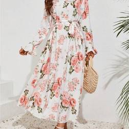 Shein Florales Kleid Gürtel und Glockenärmeln - Frühlings-Urlaub