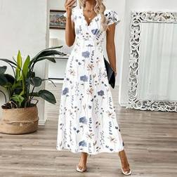 Shein Damen Kleid Mit V-Ausschnitt - Blatt/Blumenmuster