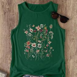 INAWLY Plus Size Floral Print Round Neck Casual Sleeveless Top - Summer