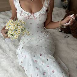 Shein Jacquard Knit Floral Ruffle Trim - Nightgown