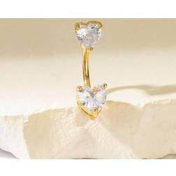 Shein Luxury Copper Plated Gold Sparkling Cubic Zirconia Heart Navel Ring - Women's