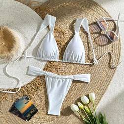 Shein Women's Solid Color Ruffle Sexy Bikini Set - Summer Beach