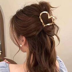 Shein 1pc Medium-Size Heart-Shaped Metal Hair Clip, Approx. 2.36 In/6cm, Golden Hair Clip, Hair Claw, Suitable For Women And Thin Hair, Perfect For Gripping Hair, Thick Hairstyles, Strong Hair Styling, Fashion Hair Accessory For Women