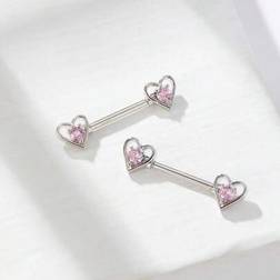 Shein Fashionable Cute Heart-Shaped Cubic Zirconia Paved Nipple - Piercing
