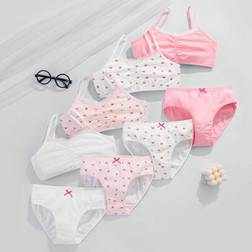 Shein Tween Girls Floral Lace Trim Camisole And Panties Underwear Set - White/Pink