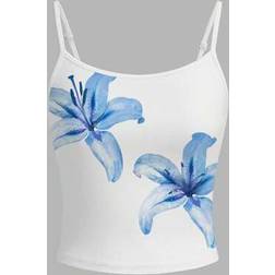 Shein Women Casual Sexy Blue Lily Floral Print Camisole