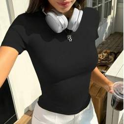 Shein Geripptes Damen-T-Shirt aus Baumwolle - Frühling/Sommer