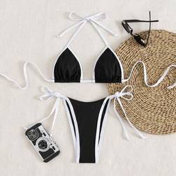 Shein Damen Frühjahrs-Break Farbblock Sexy Bikinihose mit Schleife - Badeanzug Set