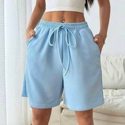 Shein Damen Lässig Einfarbige Mittelhohe Gebundene Schiefe Tasche Shorts - Sommer