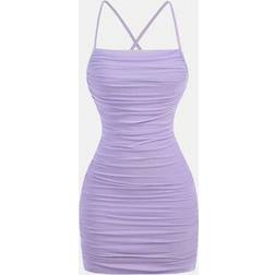 Shein Teen Girls Lilac Purple Mesh Knit Bodycon Mini Dress - Lilac Purple