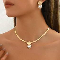 Shein Elegant Necklace Earrings Jewelry Set - Golden