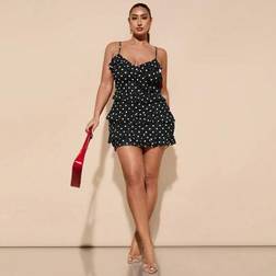 Shein Plus Size Women's Elegant Casual Polka Dot Ruffle Hem Bodycon Slip Dress - Beach
