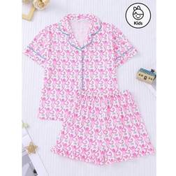 Shein Kids Girls Cartoon Monkey Print Pajama Sets - Cute Summer