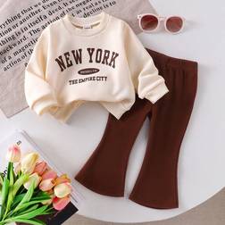 Shein Baby Girl Letter Print Long Sleeve Top And Flared Pants - Spring/Autumn