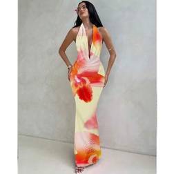 Shein Aloruh Tropical Floral All Over Print Draped Neck Summer Dress - Women