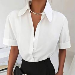 Shein Damen Lässiges Kurzarmhemd - Weiß