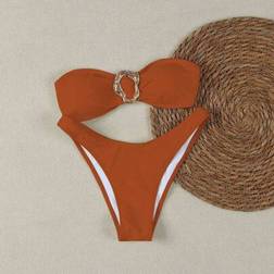 Shein Sexy Solid Color Halter Bikini Swimwear - American Style