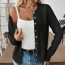 Shein Franclia Women's Solid Color Single-Breasted Casual Versatile Long Sleeve Cardigan