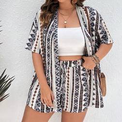 Shein Plus Geo Print Open Front Summer Kimono & Shorts
