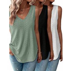 Shein Women Hollow-Out Jacquard V-Neck Loose Tank Top Vest Set