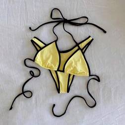 Shein Solid Color Soft Neck-Tie Sexy Bikini Set - Women's