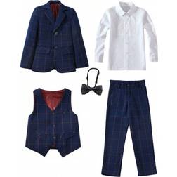Shein Boys Grid 5-Pieces Suit Set - Navy Blue