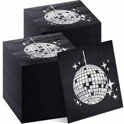 Shein Black And Silver Disco Party Cocktail Napkins 20pcs